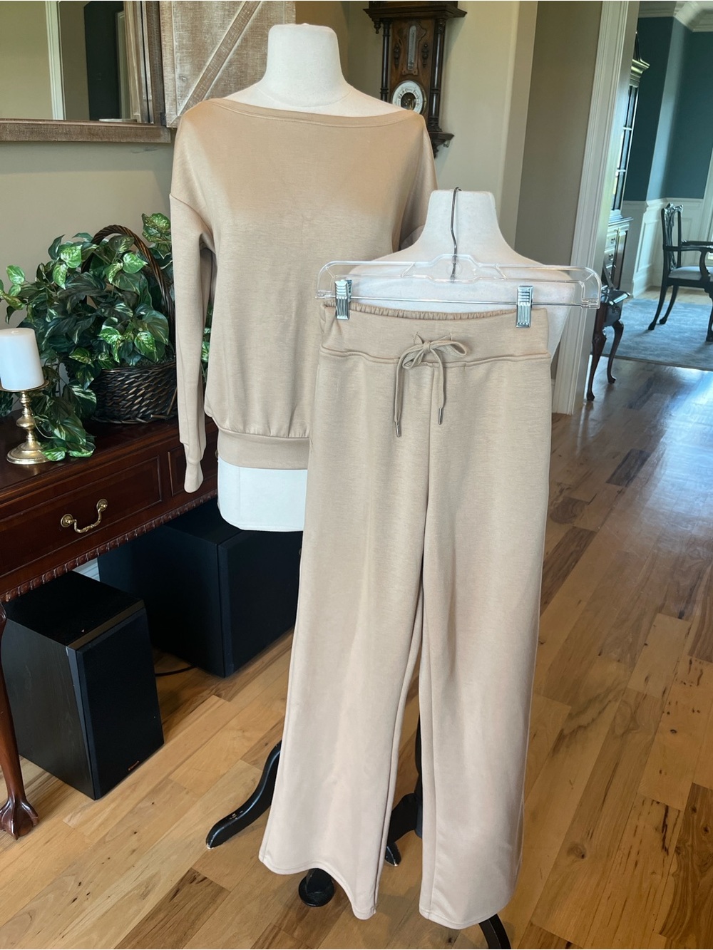 Tan Comfy Track Suit Women's Lounge Pants Drawstring and Matching Sweatshirt New